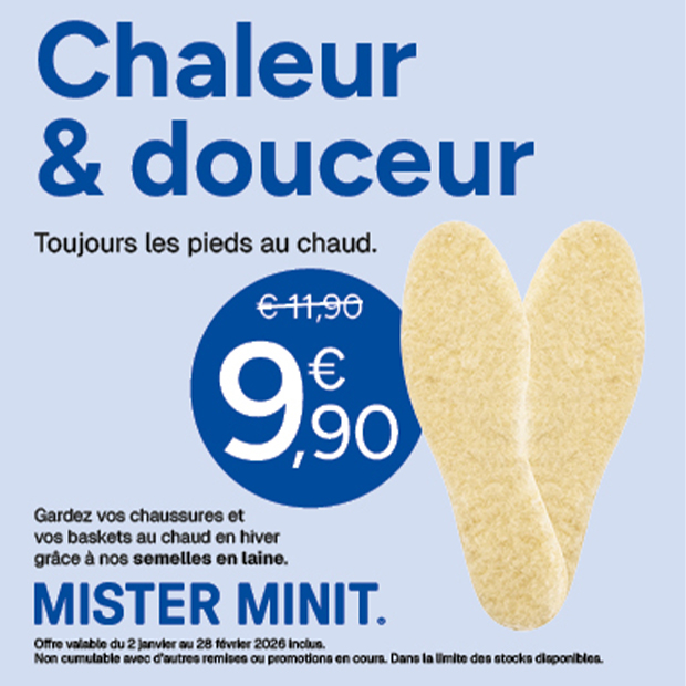 Offre spéciale sur les semelles en laine chez Mister Minit